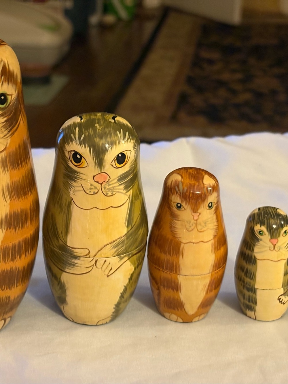 Vintage Matryoshka Hand Painted Tabby Cat Kitty Wood Russian Nesting Dolls Set 5 - Picture 8 of 10